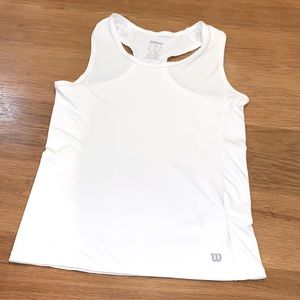 WILSON ~Size L~Age 10-12 Tennis White Tank Top~Racer Back~Fast Dry~